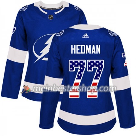 Tampa Bay Lightning Victor Hedman 77 Adidas 2017-2018 Blau USA Flag Fashion Trikot Authentic - Dame